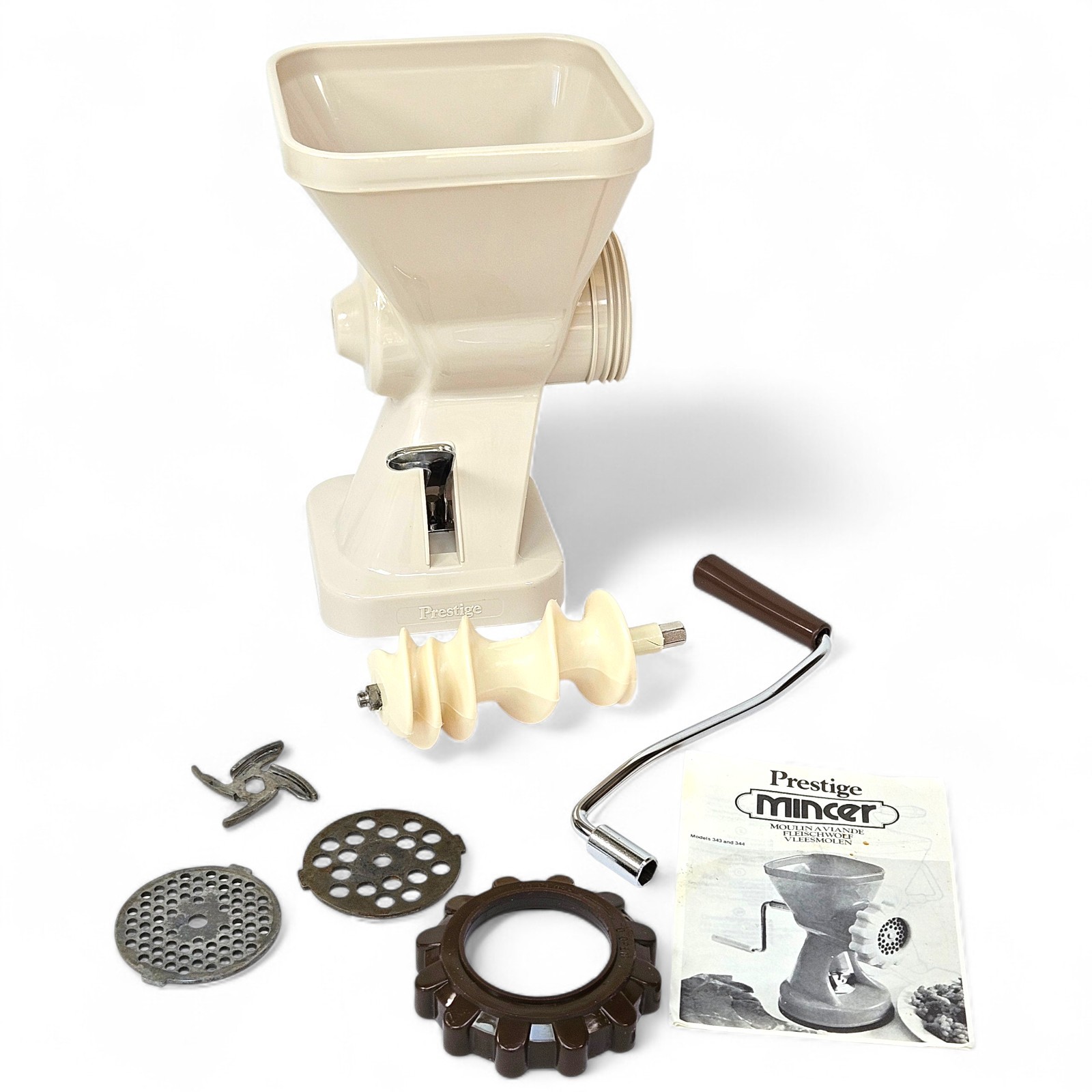 Vintage Prestige Manual Mincer Meat Grinder Suction Base Boxed Italy