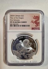 2024 GREAT BRITAIN *** SALE *** Year of the Dragon SILVER coin - FR - PF 70 UC