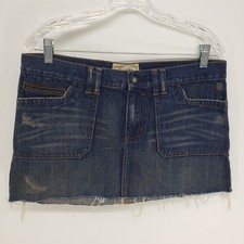 Y2K Abercrombie Fitch Distressed Denim Mini Skirt Womens Sz 10 Leather Buckle