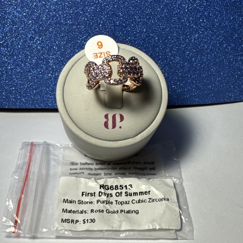Bomb Party Ring Sz 6 “First Days of Summer” Purple Topaz on Rose Gold Link Ring 