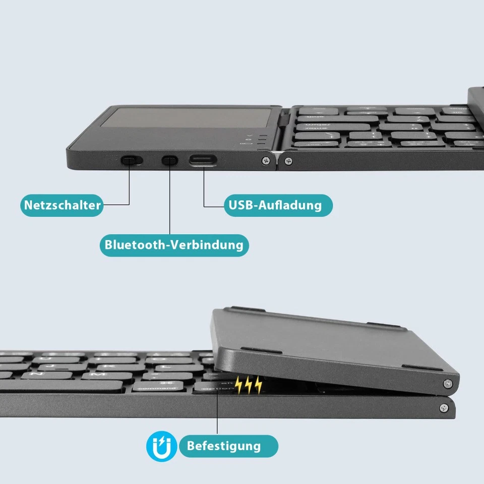 140mAh faltbare Mini Bluetooth Tastatur mit Touchpad Keyboard faltbar Super Slim - Bild 4 von 4