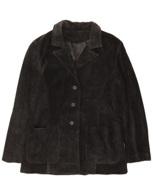 CONBIPEL Womens Suede 3 Button Blazer Jacket IT 46 Small Black Leather AB17