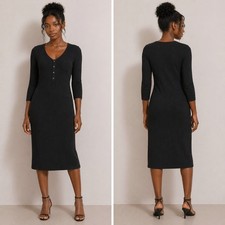 KNOWN SUPPLY Organic Cotton Henley T-Shirt Dress Black Size Large L Sustainable