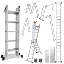 Klappleiter 150kg Teleskopleiter Gerüstleiter 4x5 Mehrzweckleiter 582cm Tragbar