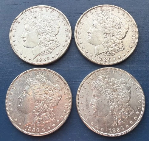 4 - 1886 Morgan Silver Dollars. BU