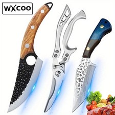 3PCS Kitchen Knife Set Hand Forged Boning Butcher Cleaver Utility Knives