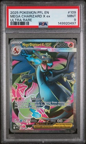 New Listing2025 POKEMON PFL EN-PHANTASMAL FLAMES #109 MEGA CHARIZARD X EX ULTRA RARE PSA 9