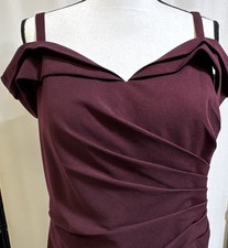 Oleg Cassini Burgundy Off Shoulder Ruched Formal Long Gown Dress Size 14