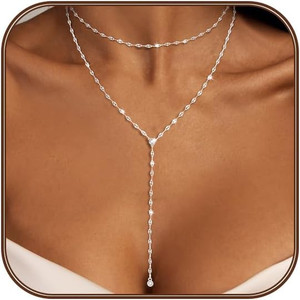 Authentic Lariat Silver/Gold Necklace for Women 925 Silver/14K Gold Plated Dainty Long Nec