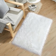 Sheepskin Faux Fur Rug, 2x3 White Fur Rug for Bedroom Small Area Throw Fluffy...