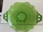 Dark Green Depression Glass Serving Plate With Handles