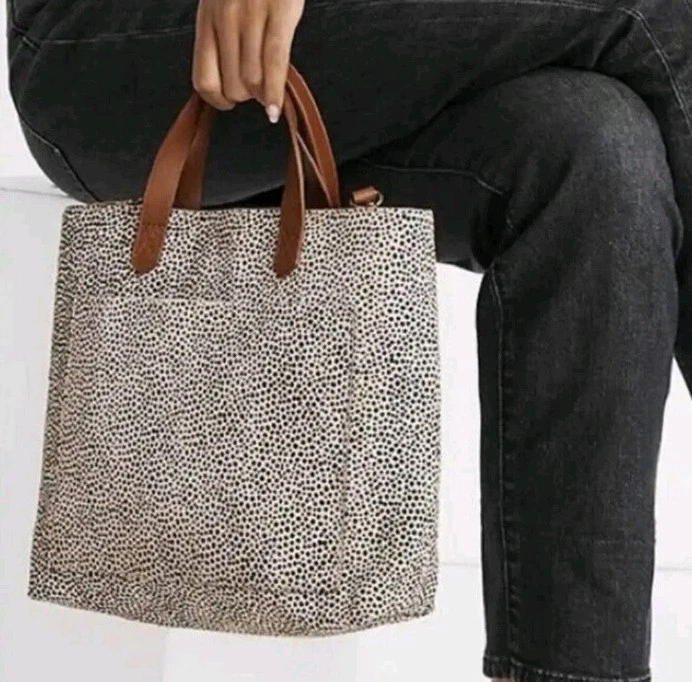 Madewell Transport Tote Animal Print Calf Hair Leather Bag Tan Camel & Ivory - Image 2 of 4