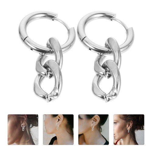 1 Pair Alloy Cuban Chain Link Earrings for Women Bohemian Punk Style - Afbeelding 8 van 12