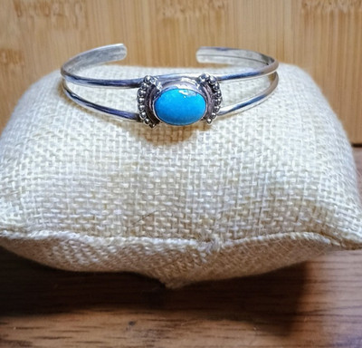 Sterling Silver Turquoise  NA C Yazzie Cuff Bracelet 1''Gap Signed 10.71 Gms