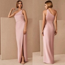 BHLDN Dylan Satin Charmeuse One-Shoulder Maxi Dress Sz 4 Blush Bridesmaid Formal
