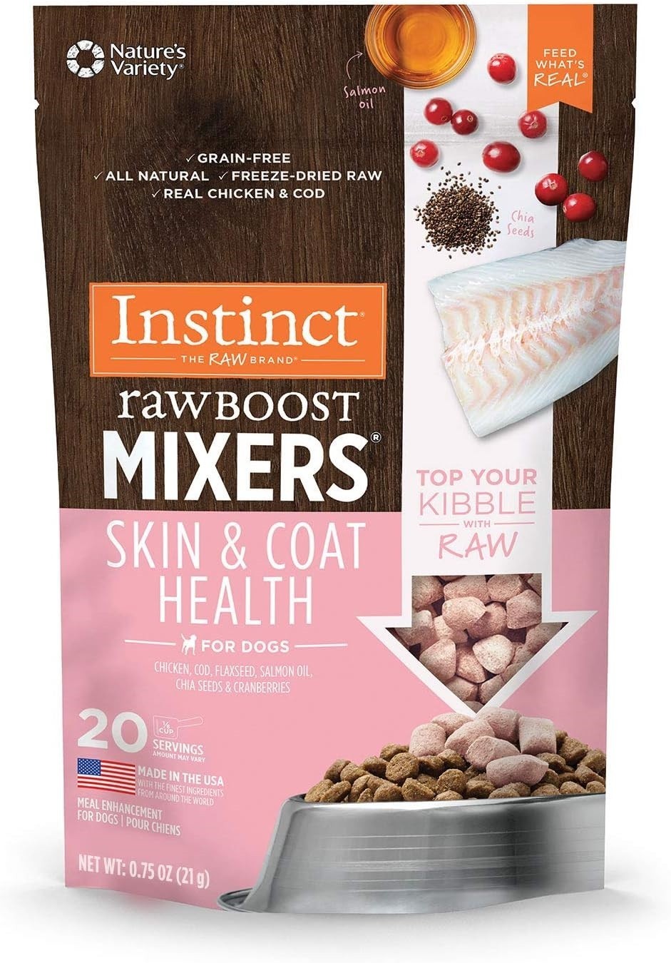 Instinct Raw Boost Mixers Skin & Coat Health for Dogs (1-0.75 OZ Trial Size Bag)