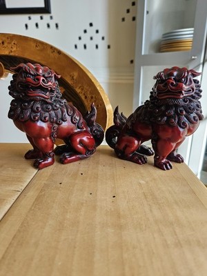 Set Of 2 Chinese Foo Guardian Dog Figurines 20th Century 