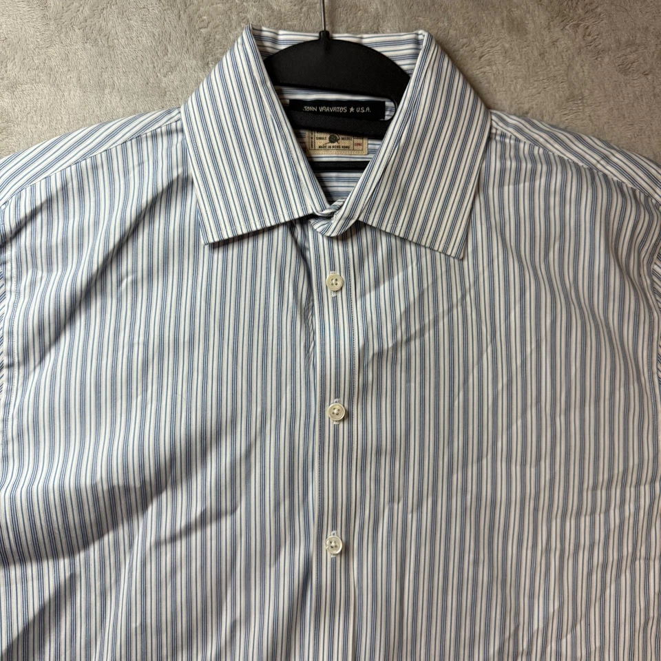 Camisa de vestir John Varvatos para hombre talla 15 1/2 manga larga a rayas puño francés Foto 2 de 4
