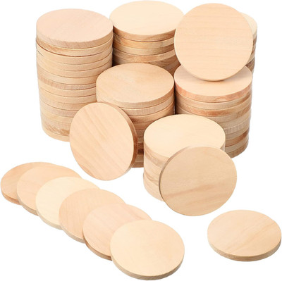 100 Pcs 2 Inch Wood Discs for Craft Wooden Coins Unfinished Wooden Slices round