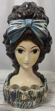 Vintage Big Eyes Blue 1960s Paper Mache Lady's Head Lipstick Holder