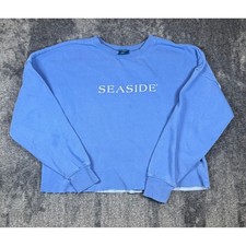 The Seaside Style Cropped Sweatshirt Blue XL Raw Hem Cotton Blend