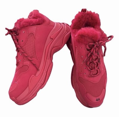 Fur Lined Balenciaga Triple S Authentic  Red Sneakers