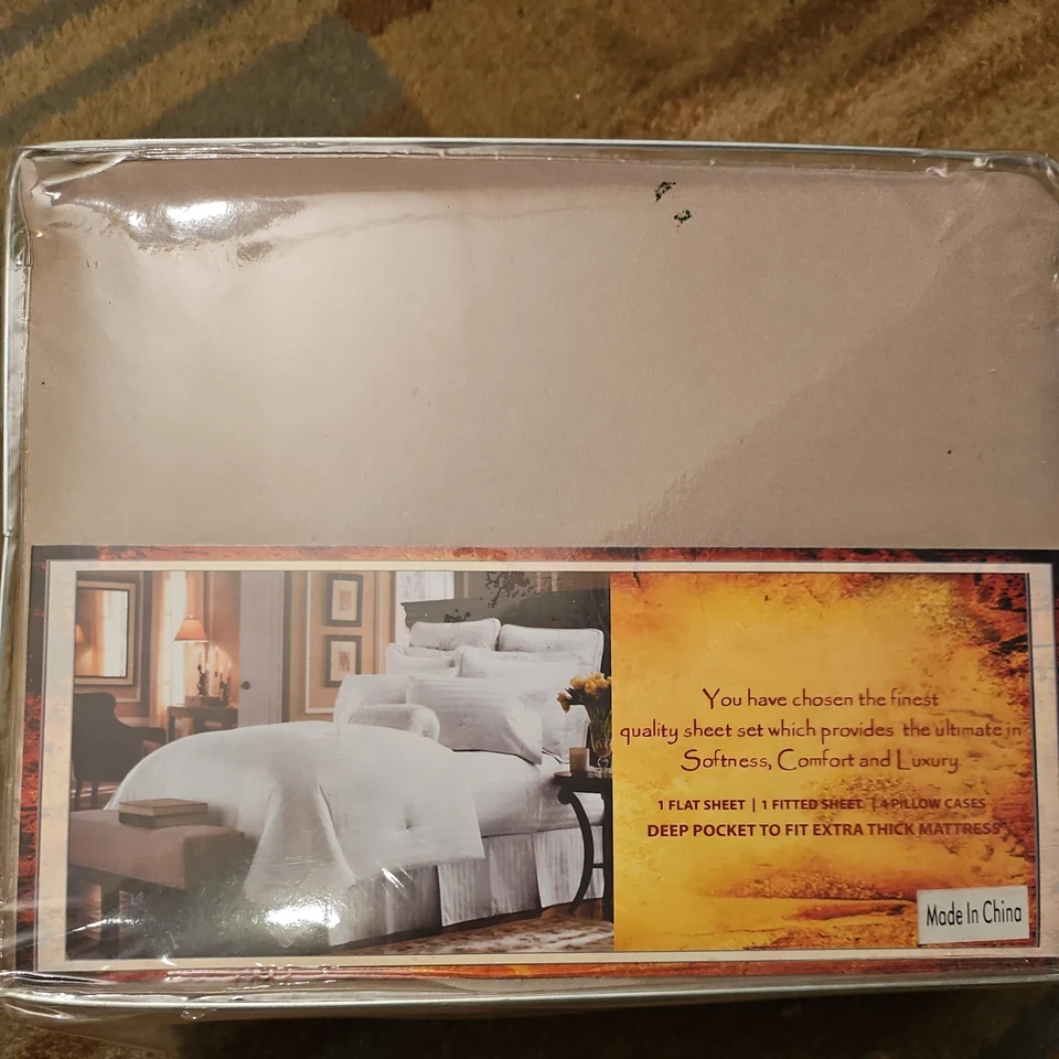 Conjunto de lençóis Egyptian Comfort tamanho 1000, 6 peças bronzeado novo pacote com zíper novo na caixa - Imagem 2 de 4