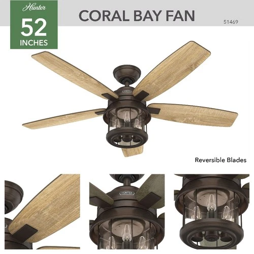 Hunter Fans - Coral Bay - 52 Inch 5 Blade Ceiling Fan with Light Kit and - Picture 2 of 2
