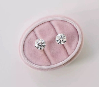 4,00 ct Rundschliff VS1/E zertifiziert im Labor gezüchteter Diamant Ohrstecker 14 K Weißgold
