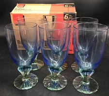 6 Bormioli Rocco Bahia Go-Go Footed Goblet Blue & Green Glass Cup Ice Tea w/ Box