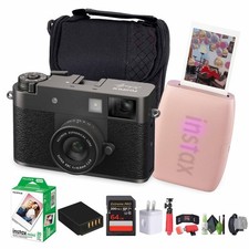 FUJIFILM X Digital Camera Charcoal Silver , MINI LINK 3 Printer Rose Pink