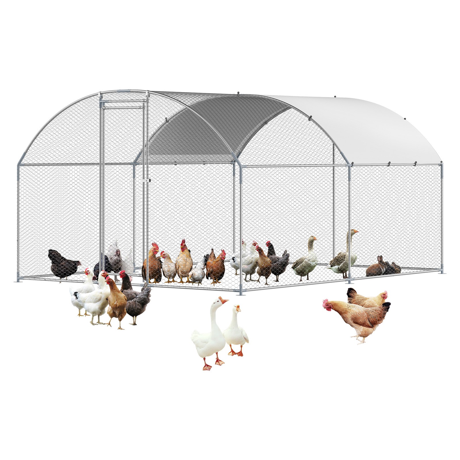 Metal Chicken Coop 9.8x13.1x6.5 ft Walk-in Chicken Run with Cover Doom Roof