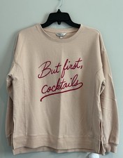 Wildfox Crewneck Sweatshirt-But First Cocktails-Size M Blush/Peachy Color