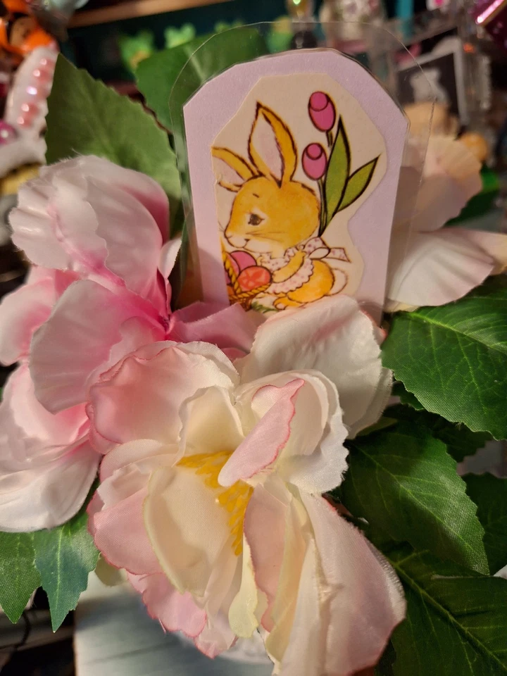 Jarrón de vidrio peonía blanco y rosa de 6" de alto centro de mesa de primavera flores en resina Foto 2 de 4