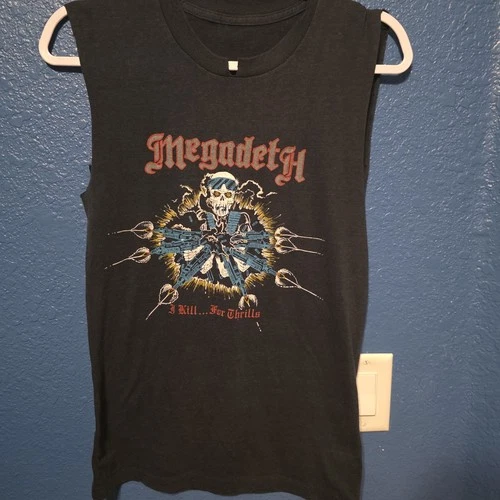 Megadeth Original Kill For Thrill Shirt Cut Sle 1980s vintage concert t-shirt, vintage, single stitch, B+ condition