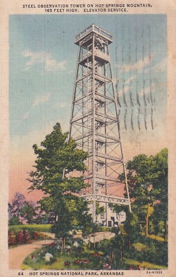 Postcard Steel Observation Tower Hot Springs Mountain 165 Feet High Elevator-621
