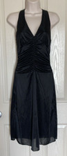 CHARLOTTE RUSSE Black Halter Tie Back Dress Ruched bodice Lined Stretchy S/XS