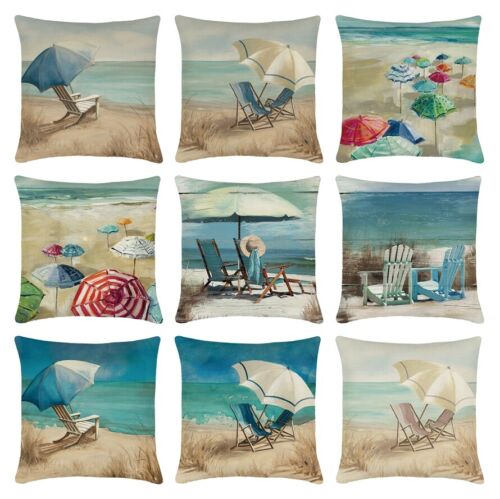Summer Beach Vacation Holiday Throw Pillow Covers Seaside Scenery Cushion Case - Picture 1 of 16