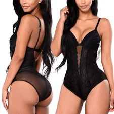Women's Sexy Deep V Babydoll Bodysuit Mini Teddy Lingerie One-Piece Negligee US