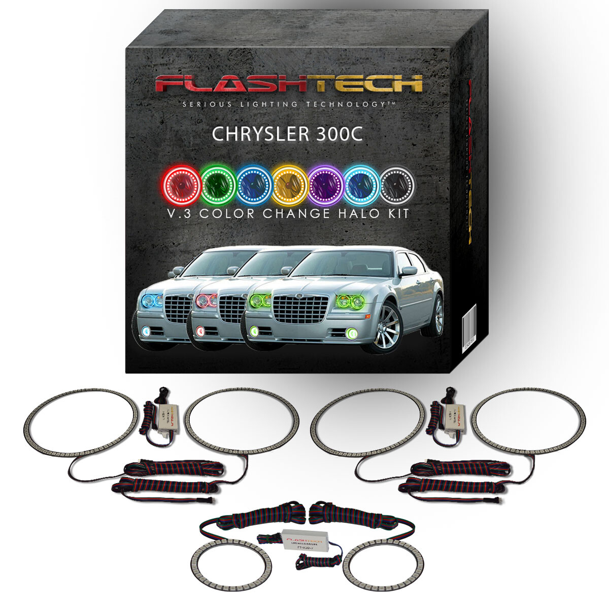 RGB Color Changing LED Halo kit for 05-10 Chrysler 300C Headlight