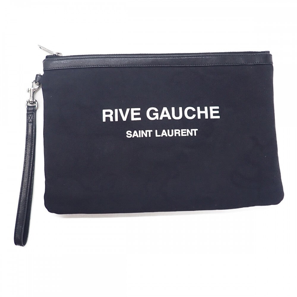 SAINT LAURENT Pouch Rive Gauche Pochette Pochette Cotone Pelle Nero Uomo TGIS