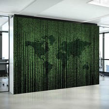 Futuristic Cyberpunk Wallpaper, Rain Code World Map Wall Mural Decal