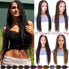 Long 28" Hand Braided Full Senegalese Micro Twist Wig With Lace Part Box Twist
