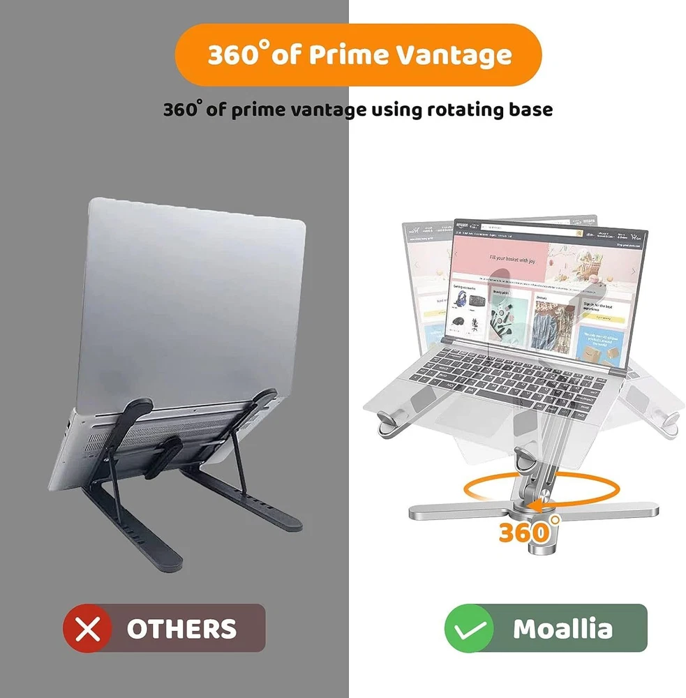 Laptop Stand with 360 Rotating Base,Metal Holder Fully Foldable for Easy Storage
