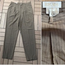 Escada by Margaretha Ley caramel brown pin striped high waisted thin wool pants