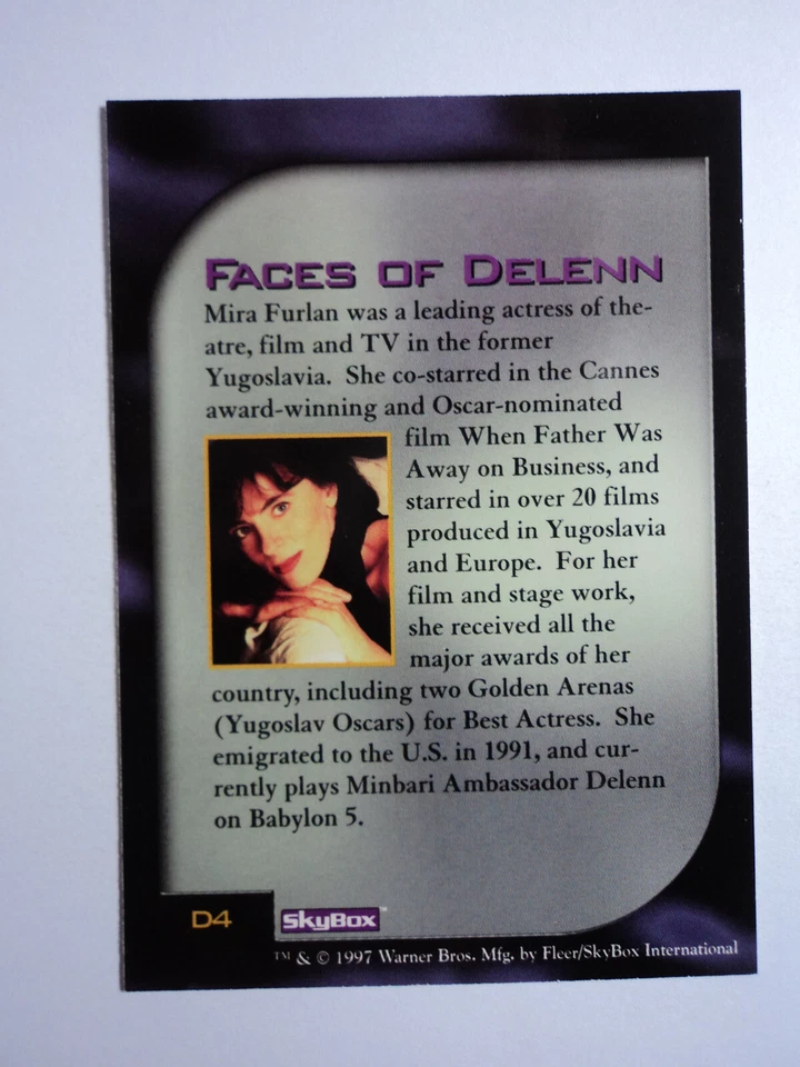 1997 BABYLON 5 SPECIAL EDITION - FACES OF DELENN CARD - ( D4 ) - MIRA FURLAN - Image 2 of 4