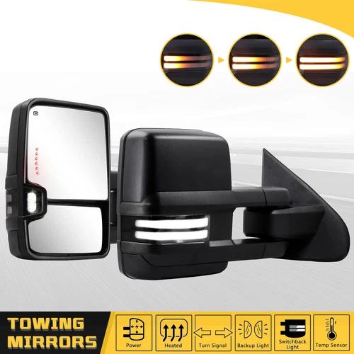 Smoked Towing Mirrors Switchback Signal for 2014-2019 Chevy Silverado GMC Sierra