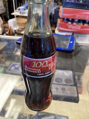 2003 BRUNSWICK COCA COLA  BOTTLING COMPANY 100TH ANNIVERSARY 8OZ COKE BOTTLE