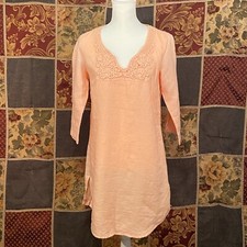 Malvin I Love Linen 3/4 Sleeve Tunic Dress Womens Medium Peach Lace Front Accent