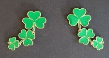 St. Patrick's Day 3-Tier Dangle Gold Tone Enamel Clover Shamrock Earrings - Pair